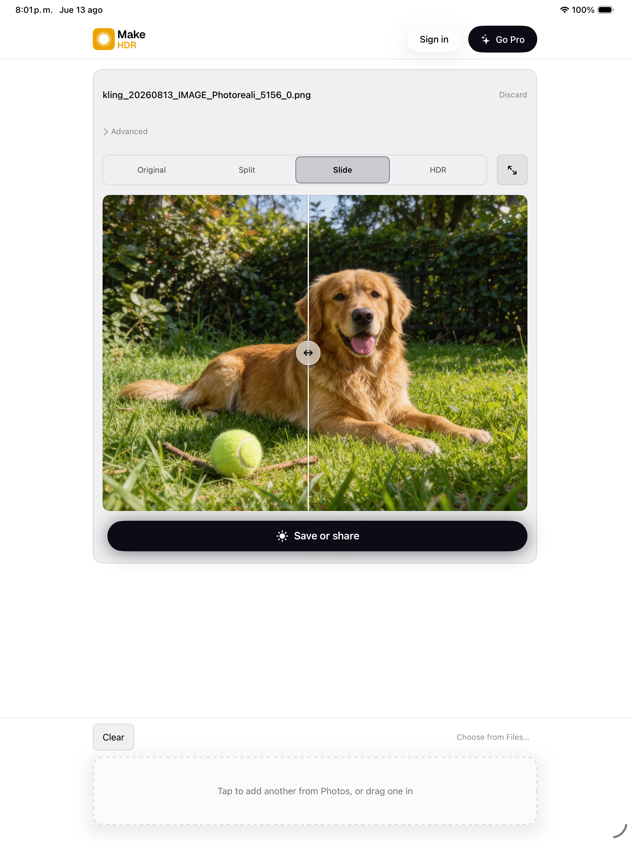 MakeHDR on iPad — Slide view