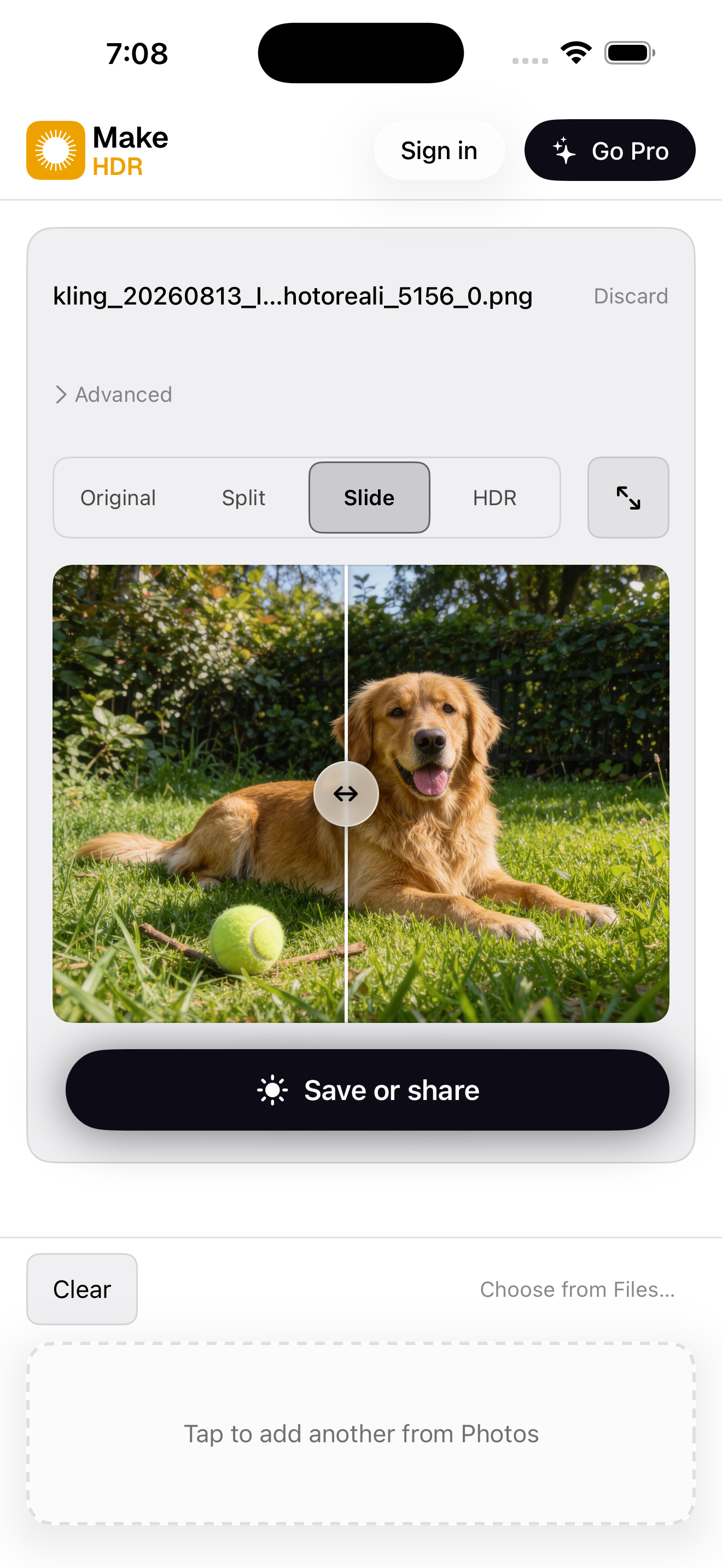 MakeHDR on iPhone — Slide view
