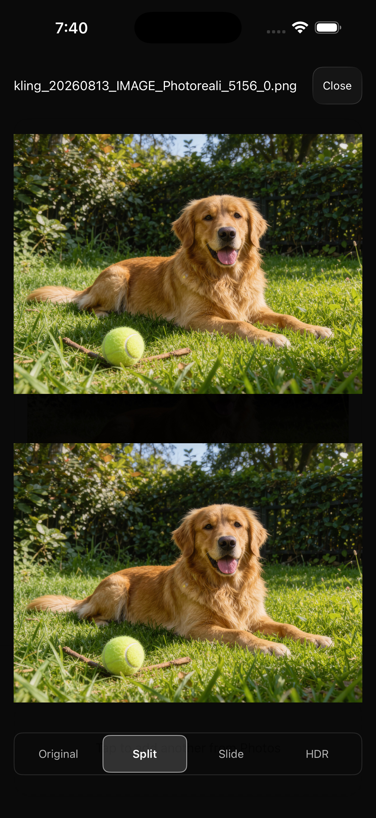 MakeHDR on iPhone — Split view